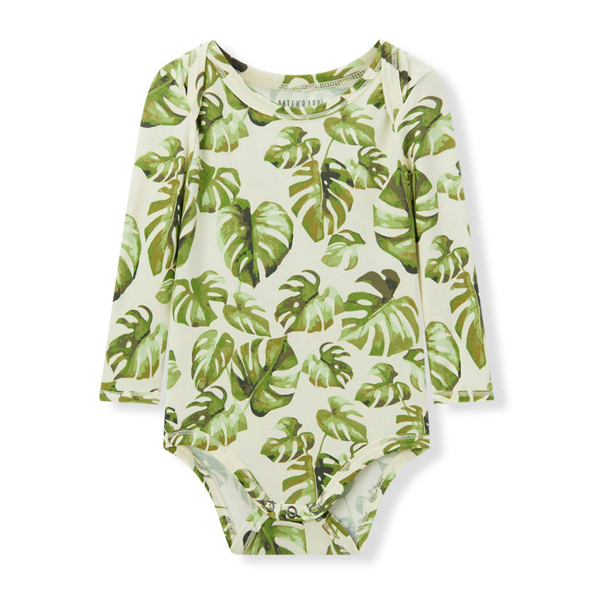 Island Leaf Cotton Stretch Long Sleeve One Piece