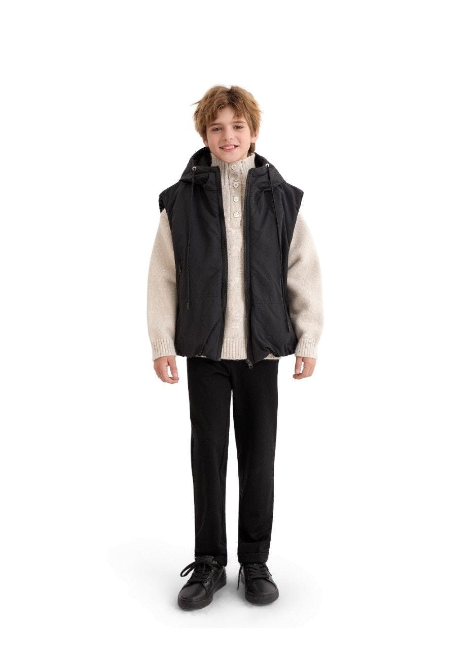 Black Hooded Puffer Vest
