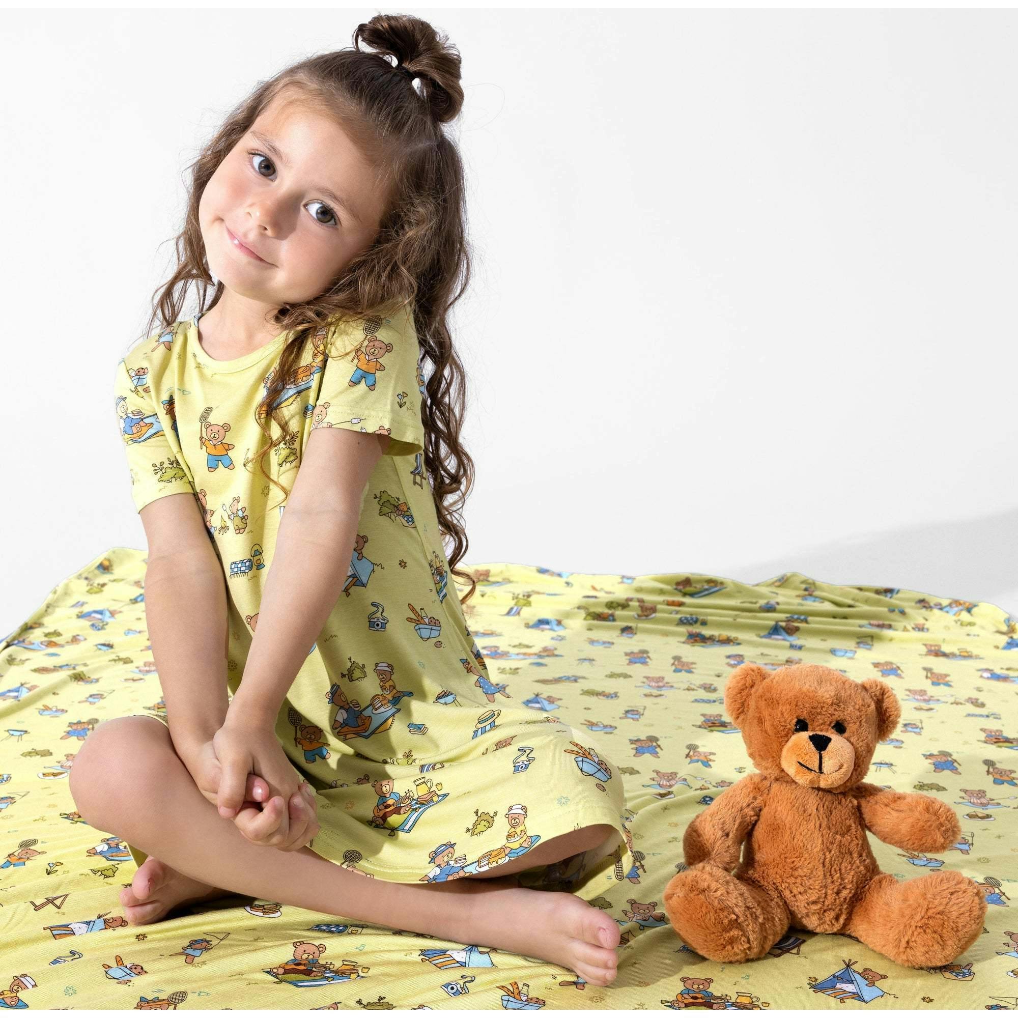 Teddy Picnic Girls' Short Sleeve Dress