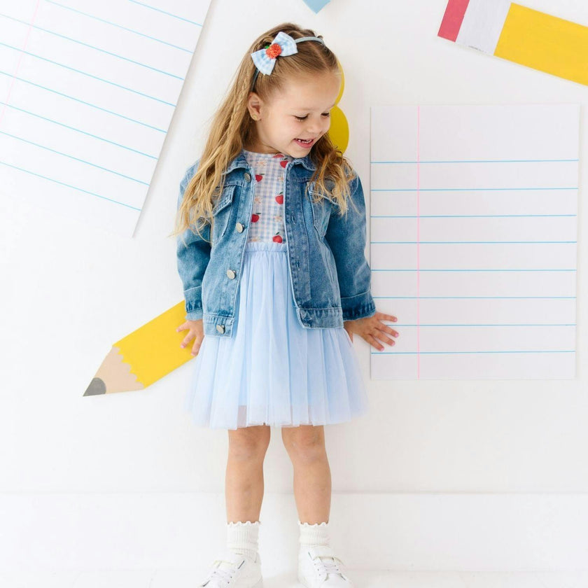 Apple Gingham Tulle Bow Headband