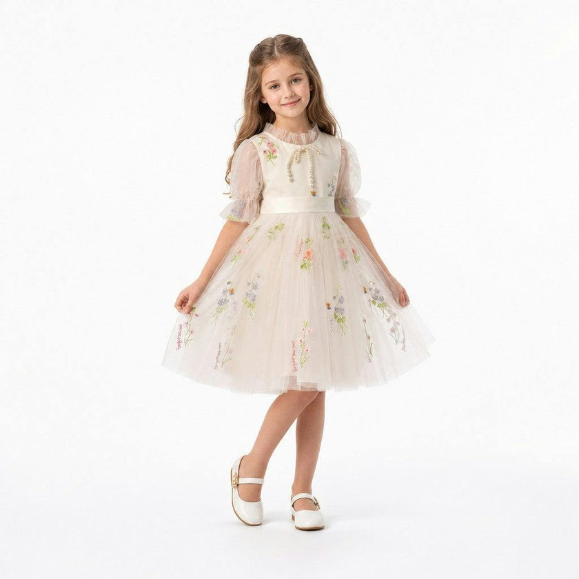 Enchanted Bloom Embroidered Ivory Flower Girl Dress for Girls