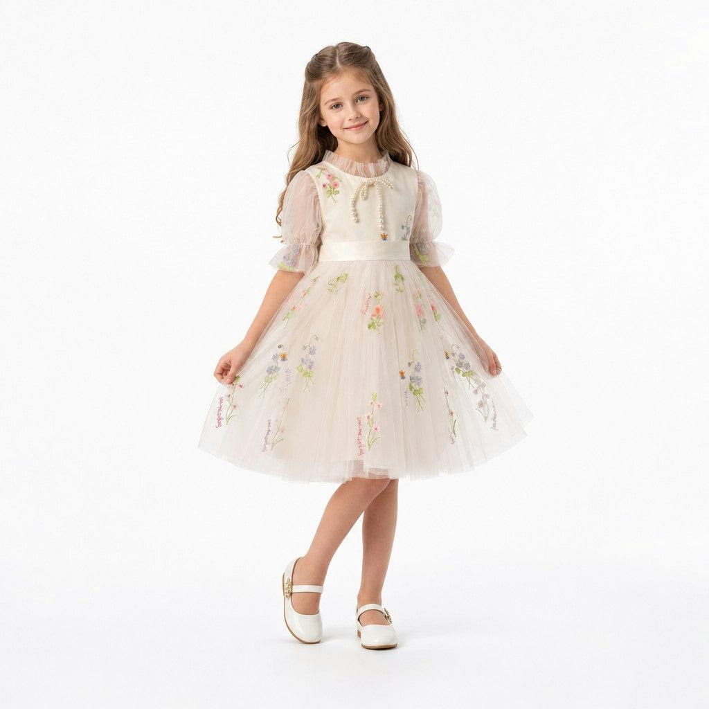 Enchanted Bloom Embroidered Ivory Flower Girl Dress for Girls