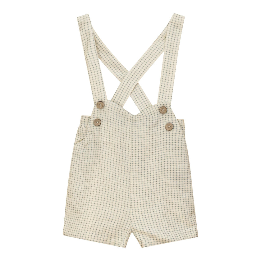 Woven Checkered Button Front Elastic Waist Overalls