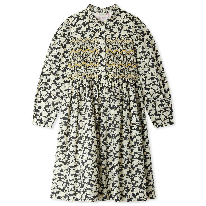 Bonpoint - Juliane smocked and embroidered dress in Liberty fabric in organic cotton - Black