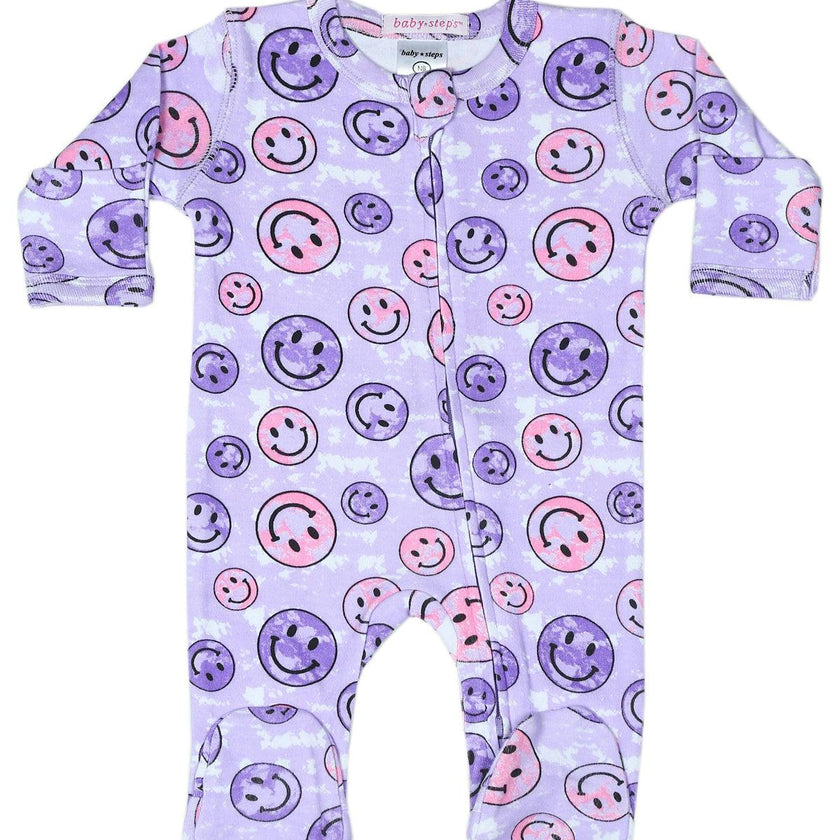 Baby Zipper Footie - Tie Dye Smiley
