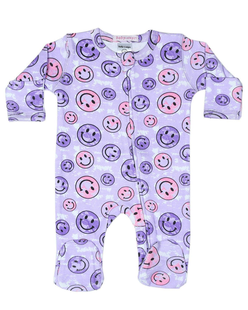 Baby Zipper Footie - Tie Dye Smiley