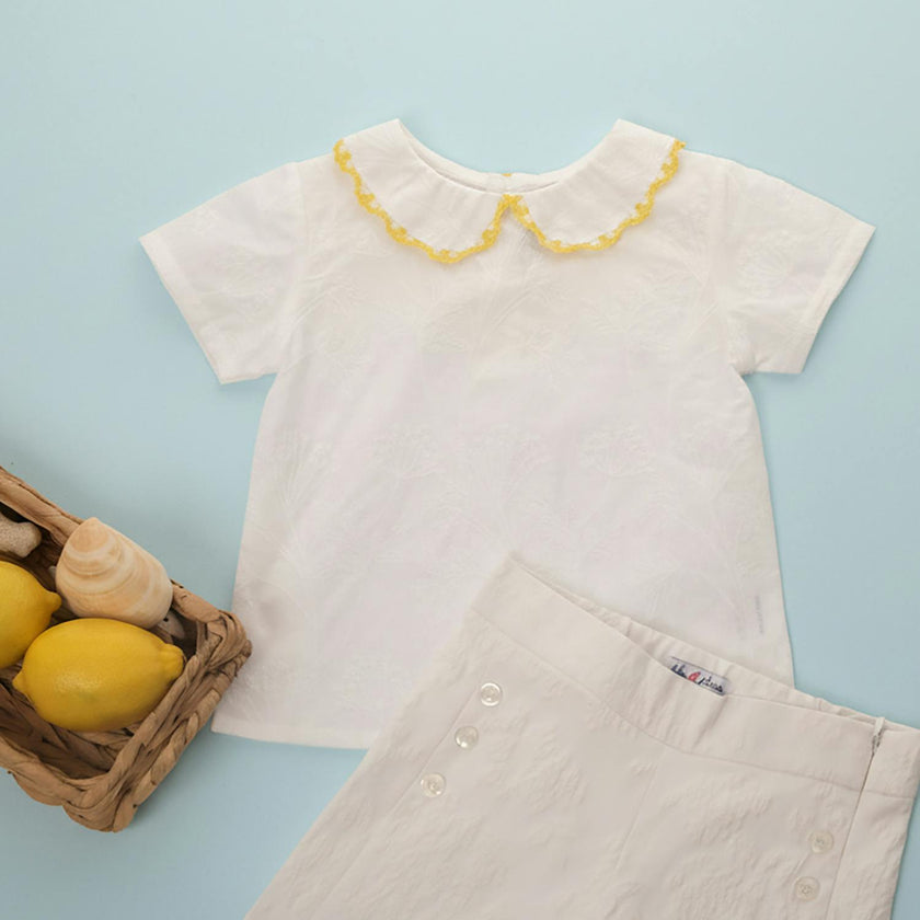Betina Baby Blouse Short Sleeve, White Flower Embroidery