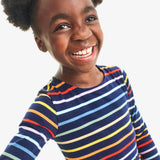 Kids long sleeve perfect pocket dress in rainbow stripe