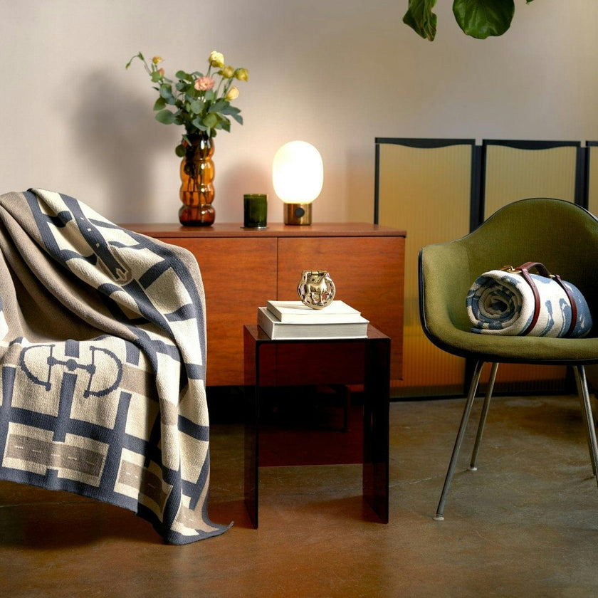 Cotton Sustainable Knit Throw Blanket - Equestrian Lattice
