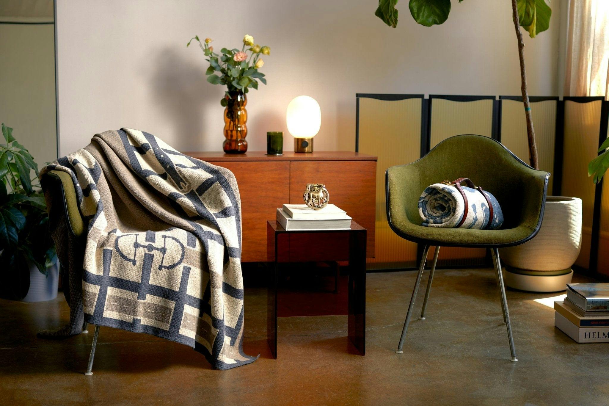 Cotton Sustainable Knit Throw Blanket - Equestrian Lattice