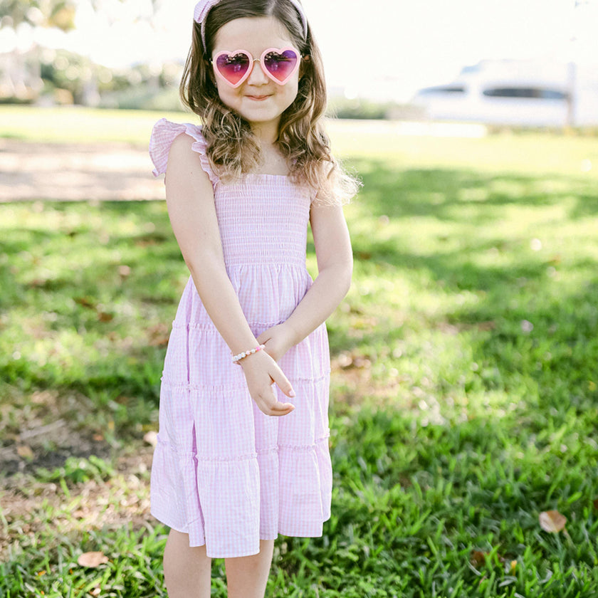 Seersucker Bow Headband in Pink/White