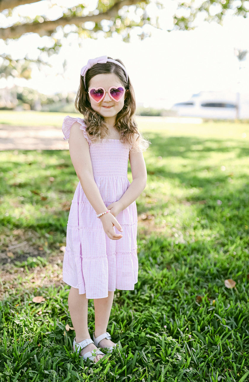 Seersucker Bow Headband in Pink/White