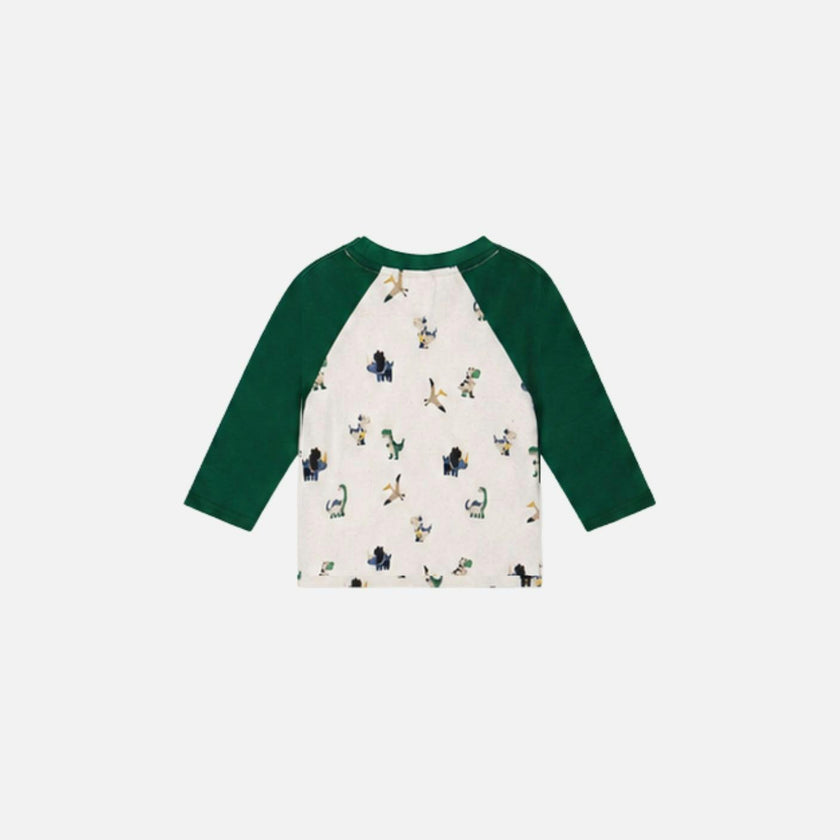 Baby Long Sleeve Raglan T-Shirt Beige Dinosaur Print