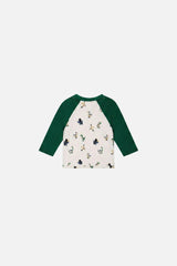 Baby Long Sleeve Raglan T-Shirt Beige Dinosaur Print