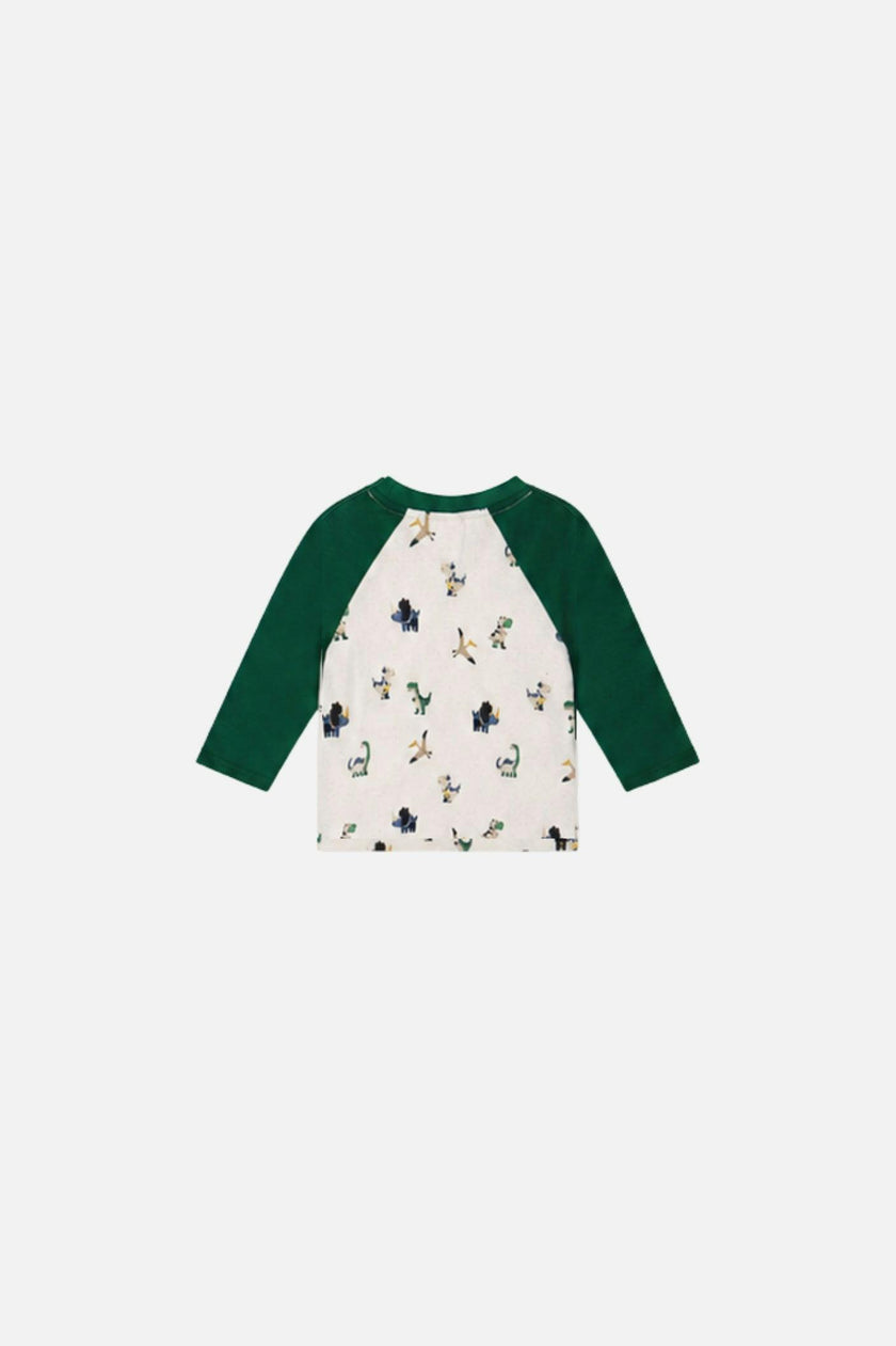 Baby Long Sleeve Raglan T-Shirt Beige Dinosaur Print