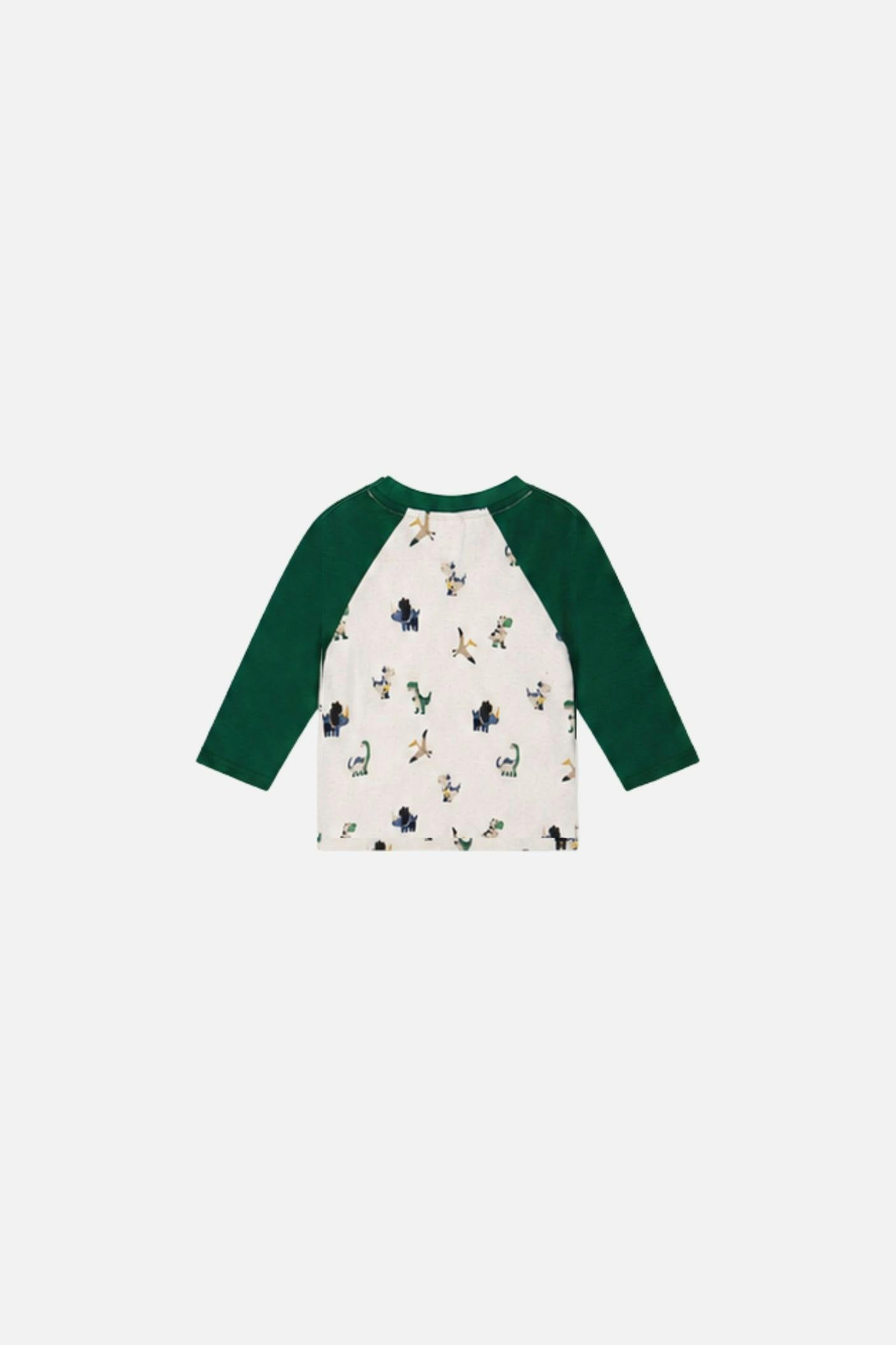 Baby Long Sleeve Raglan T-Shirt Beige Dinosaur Print