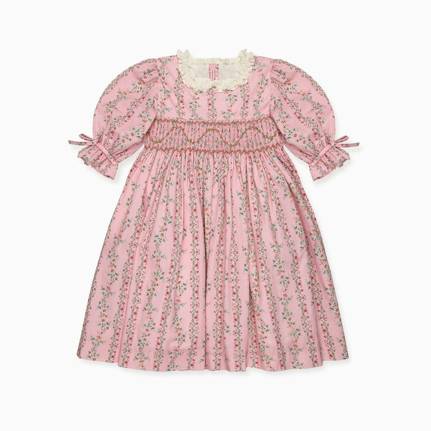 Pink Garland Floral Penelope Girl Hand-Smocked Dress