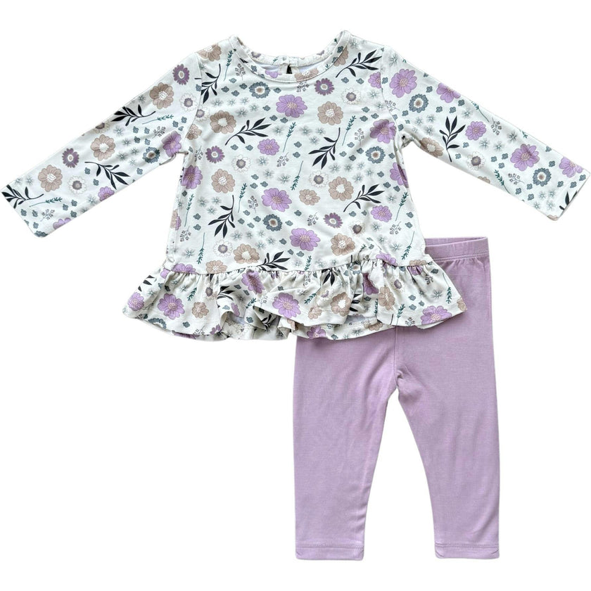Long Sleeve Peplum Set Lavender Cloud Checkered