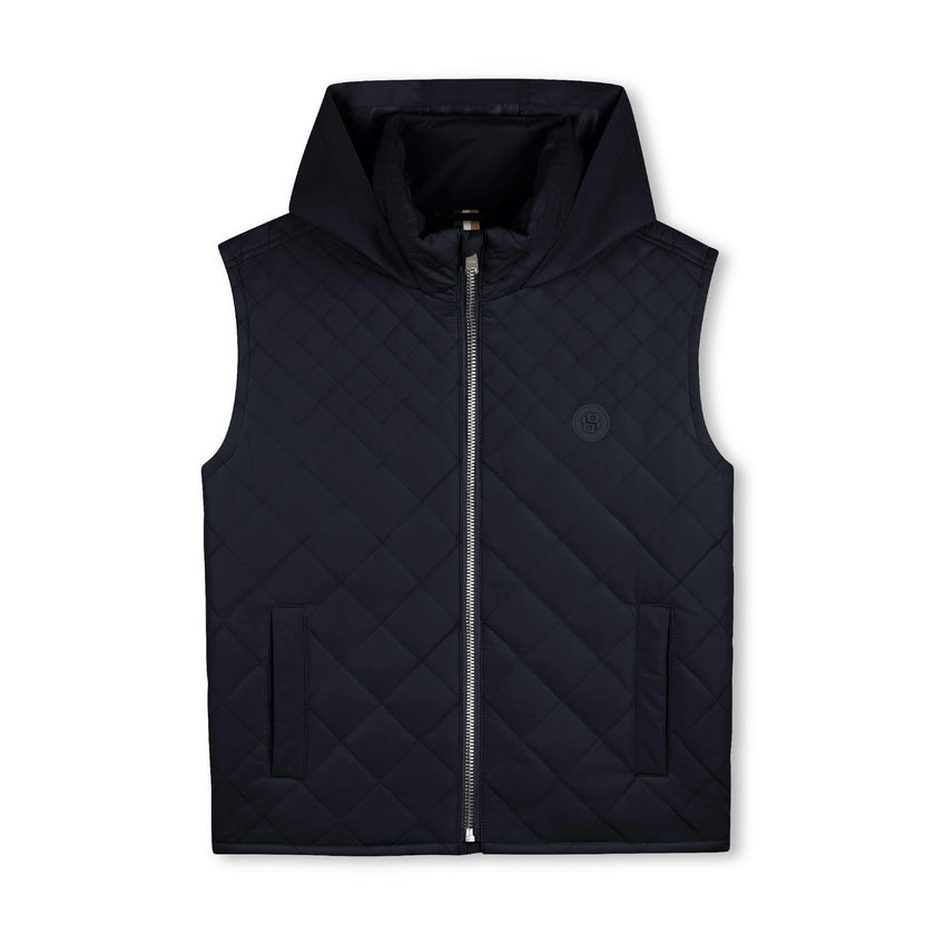 Navy Quilted Hooded Vest
