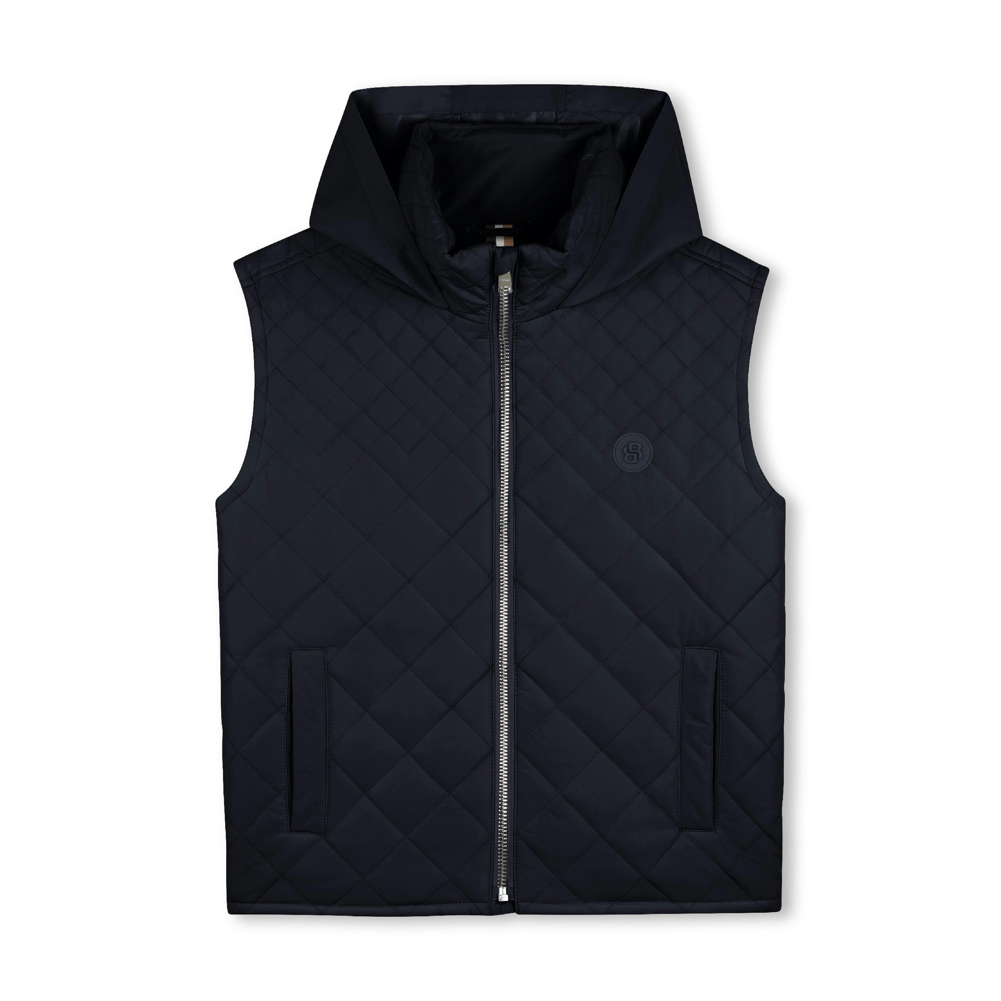 Navy Quilted Hooded Vest