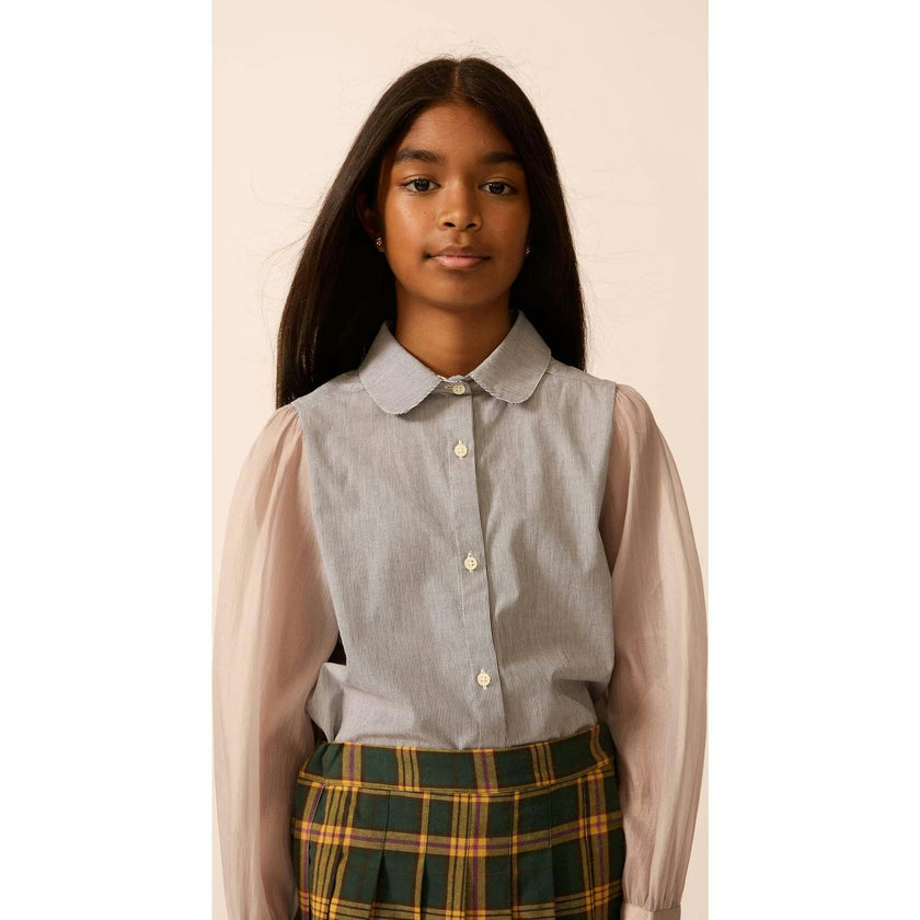 Pinstripe Chiffon Sleeve Blouse