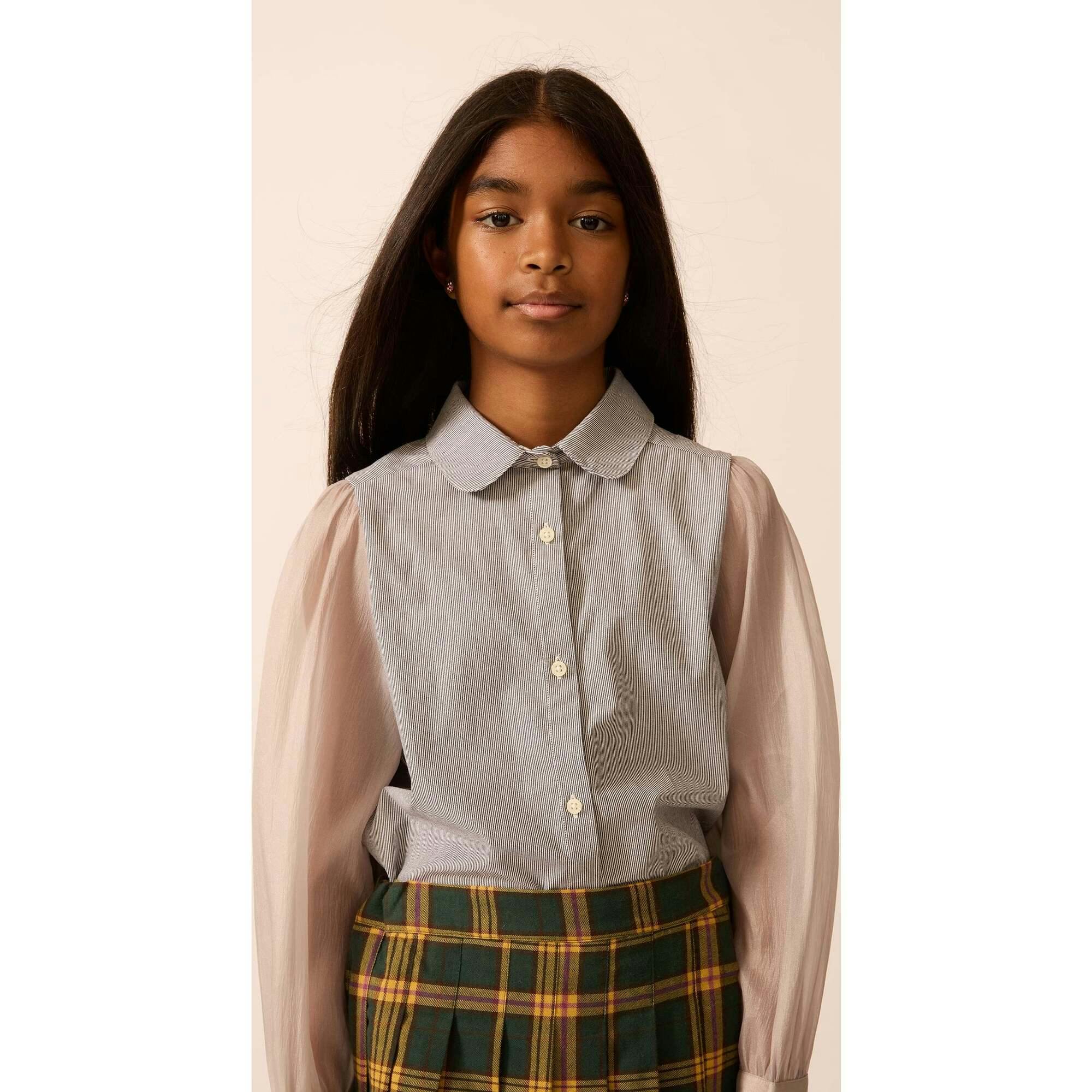 Pinstripe Chiffon Sleeve Blouse