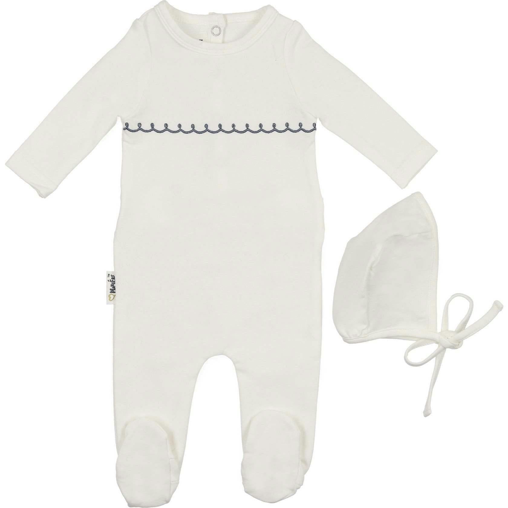 Embroidered Yoke Footie and Beanie Set