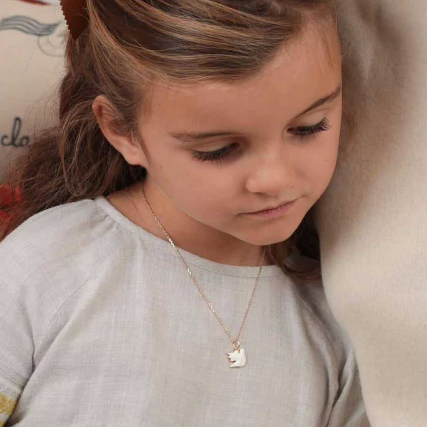 Personalized Christening Or Communion Enamel Necklace, 14k Gold Plated