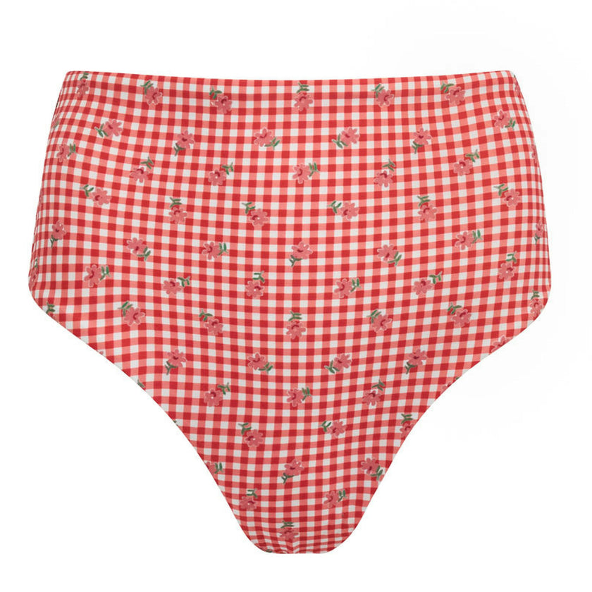 women's cranberry gingham high waisted bikini bottom
