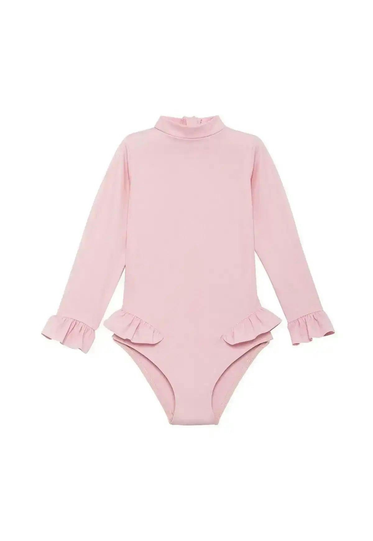 Baby Girl Anti-UV Swimsuit, Pale Pink Long Sleeves| BORA BORA BEBE