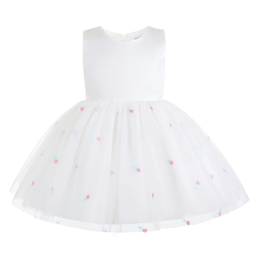 White Eveloria Floral Tulle Bow Dress