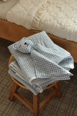 Dusty Blue Solids + Gingham QUILTED 6 Layer Gauze Blanket