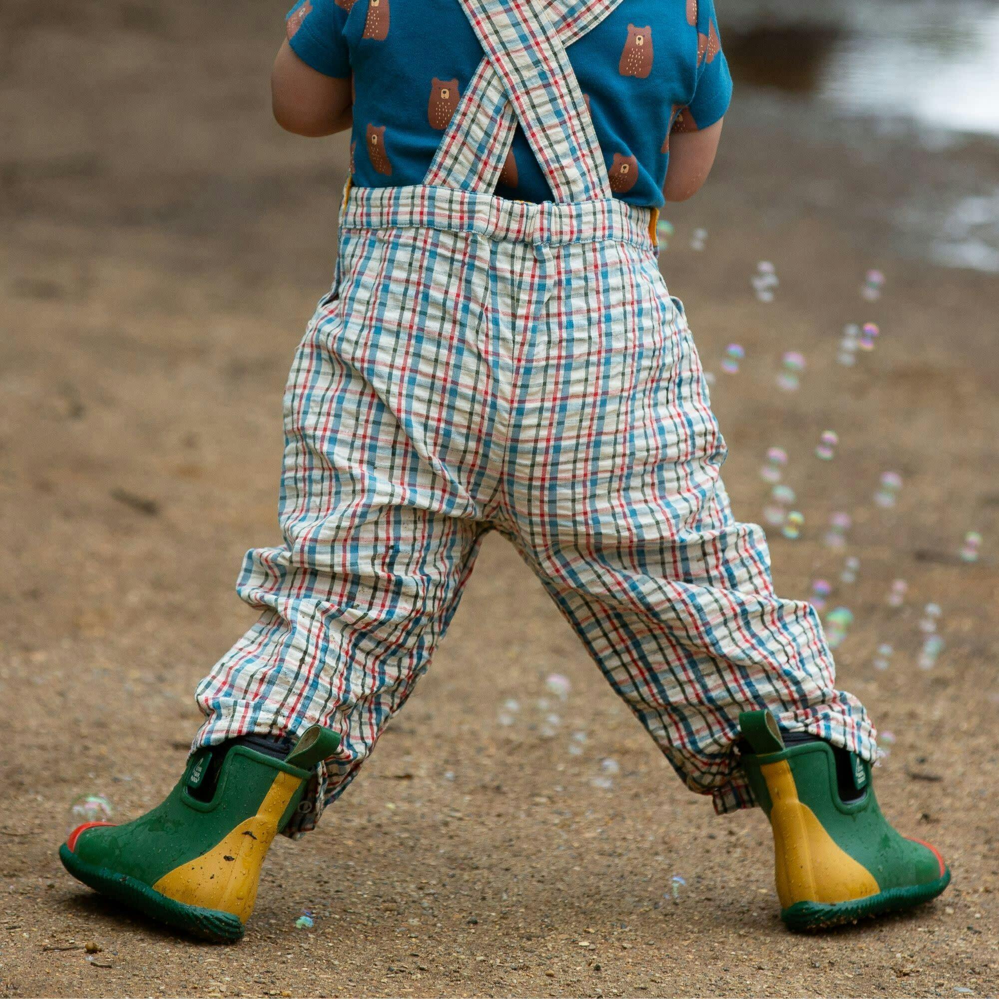 Checked Seersucker Pocket Dungaree Shorts, Multi