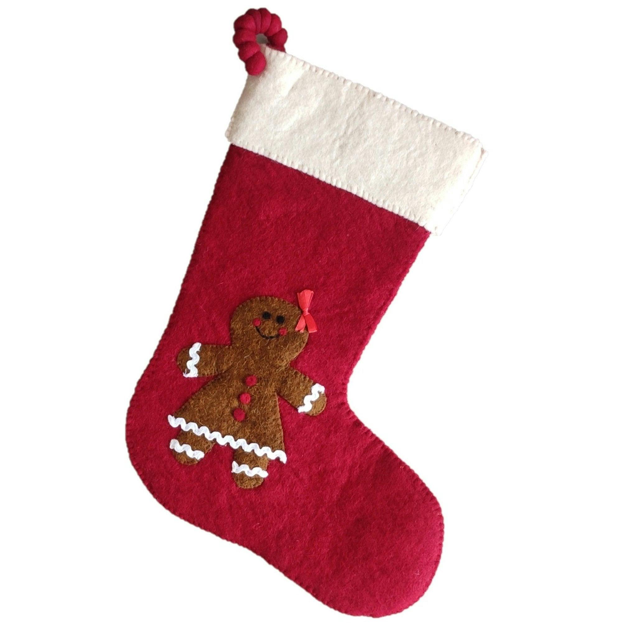 Gingerbread Girl Red Christmas Stocking Hand Felted Wool
