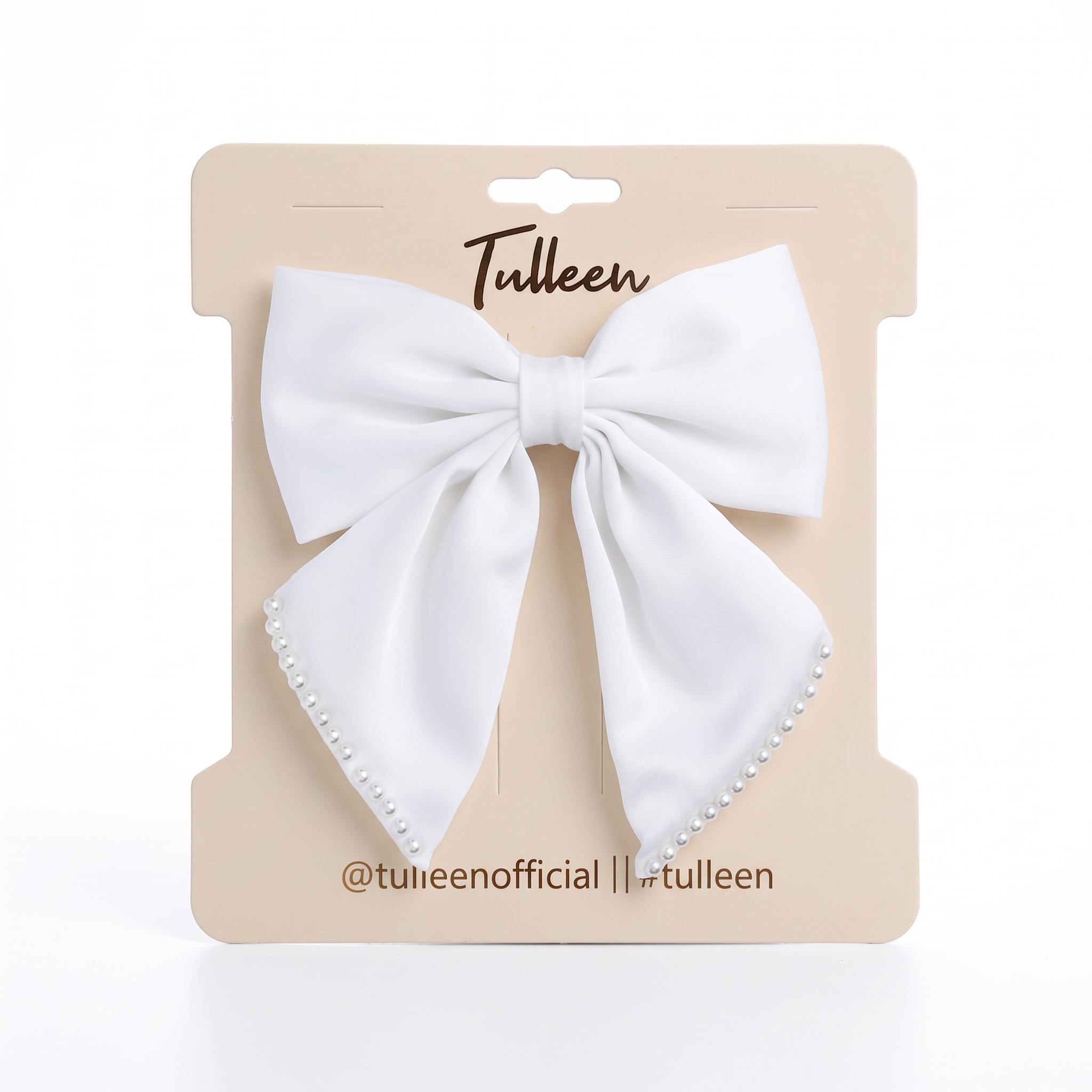 White Pearl-Trimmed Satin Hair Clip