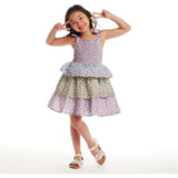 Kids Color Blocked Floral Tiered Dress