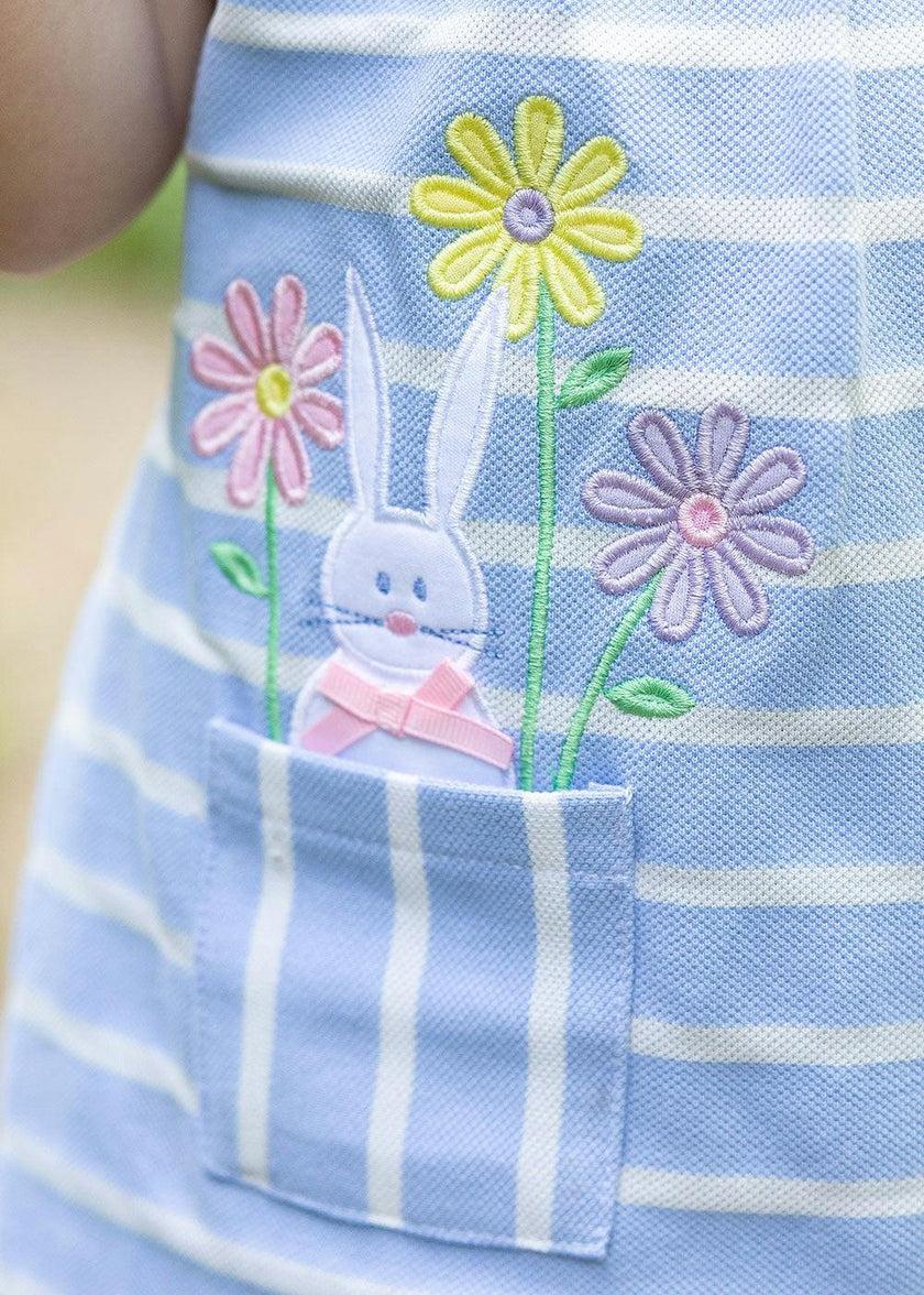 Stripe Knit Dress With Bunny & Flowers