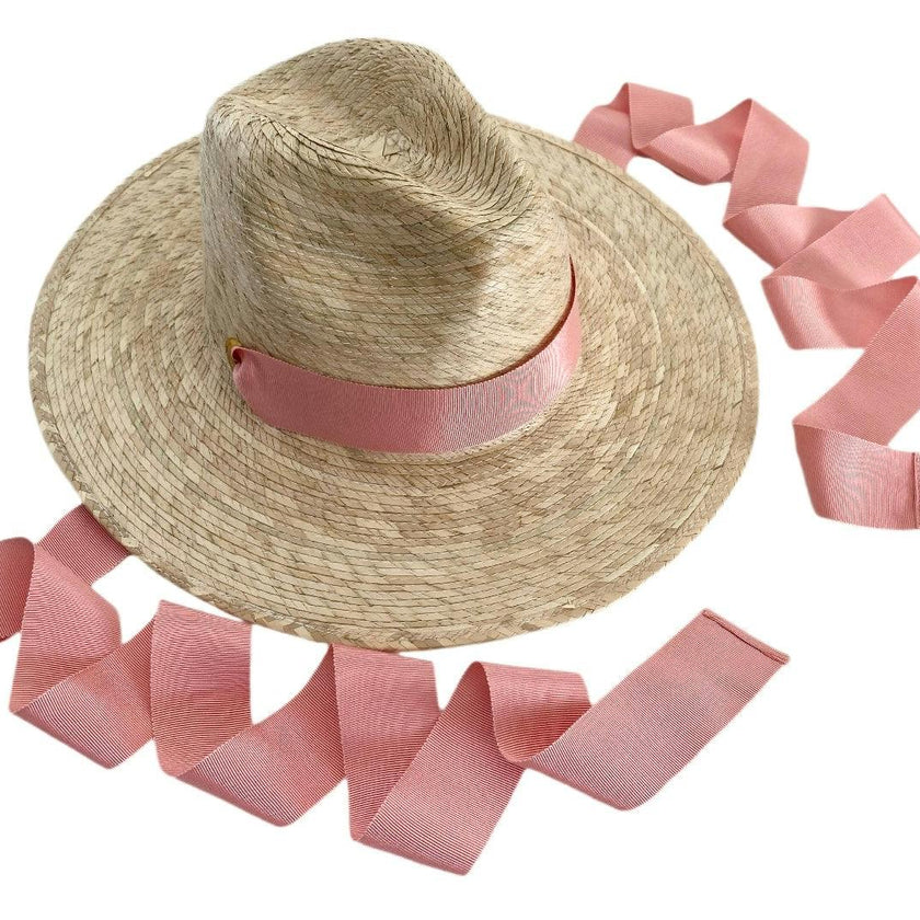 Zinnia Sun Hat for Little Girls (Age 4-10) - Coral Grosgrain Ribbon