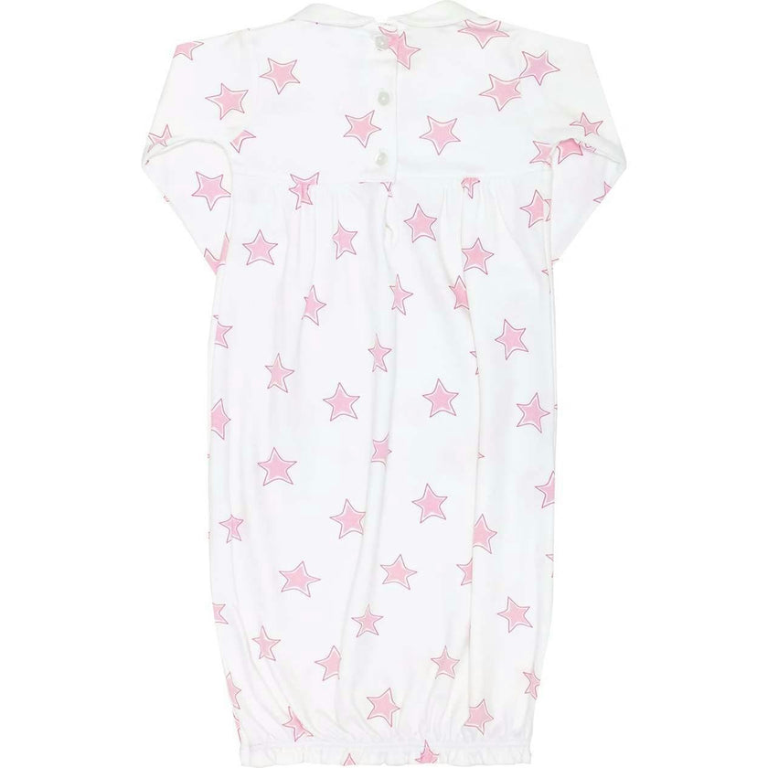 Pink Stars Print Smocked Gown