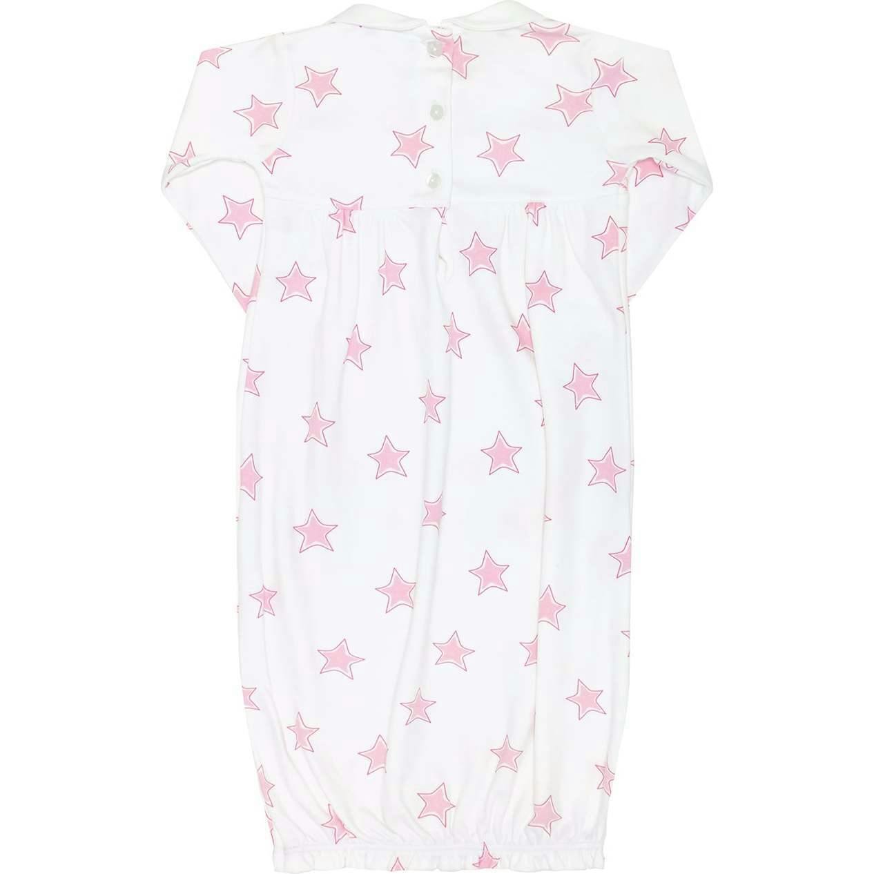 Pink Stars Print Smocked Gown