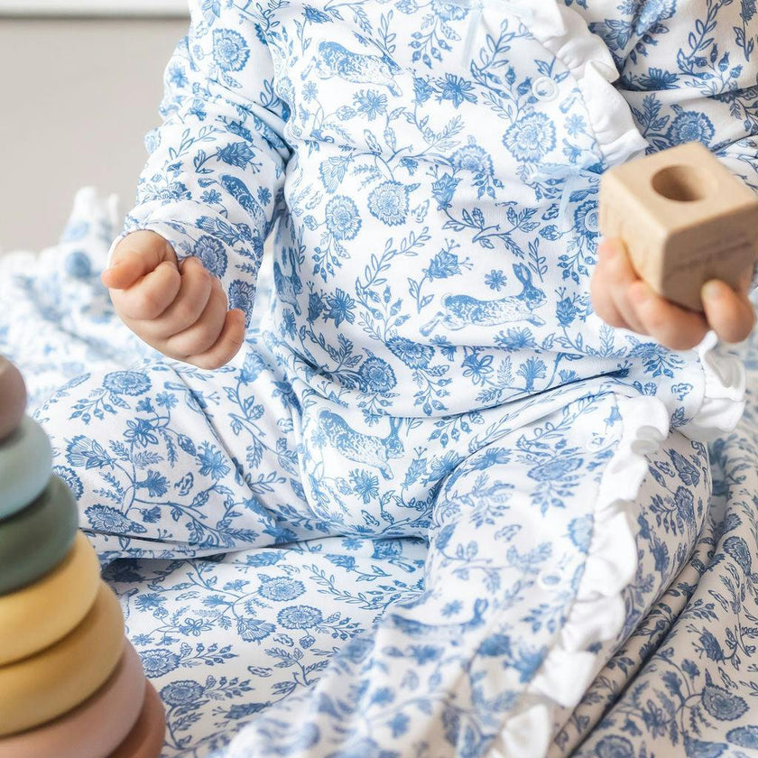 Floral Bunnies Pima Cotton Baby One-Piece Pajamas