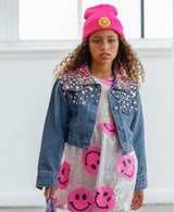 Sparkle Queen Rhinestone Gem Denim Crop Jacket