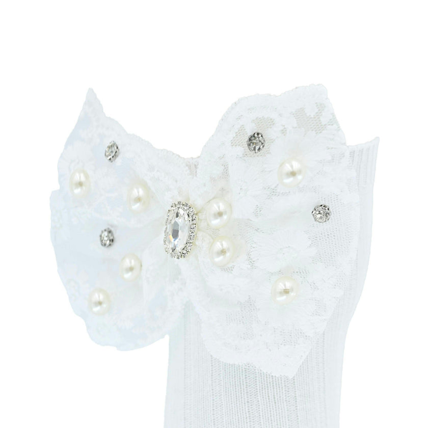 Pearl Ribbon Rhinestone Bow Socks