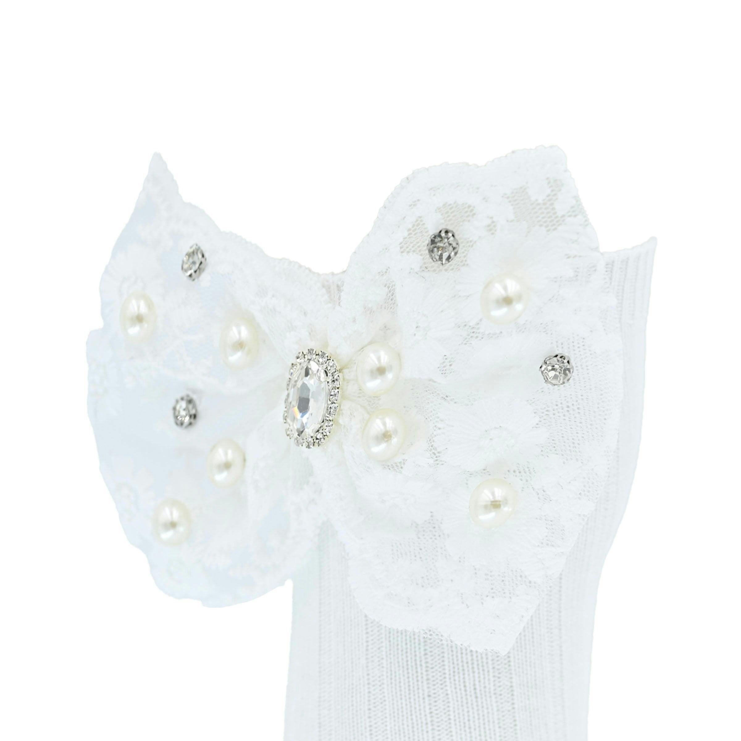 Pearl Ribbon Rhinestone Bow Socks