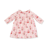 Bows & Santa - Knit Flame Resistant Long Sleeve Gown with Ruffle Collar