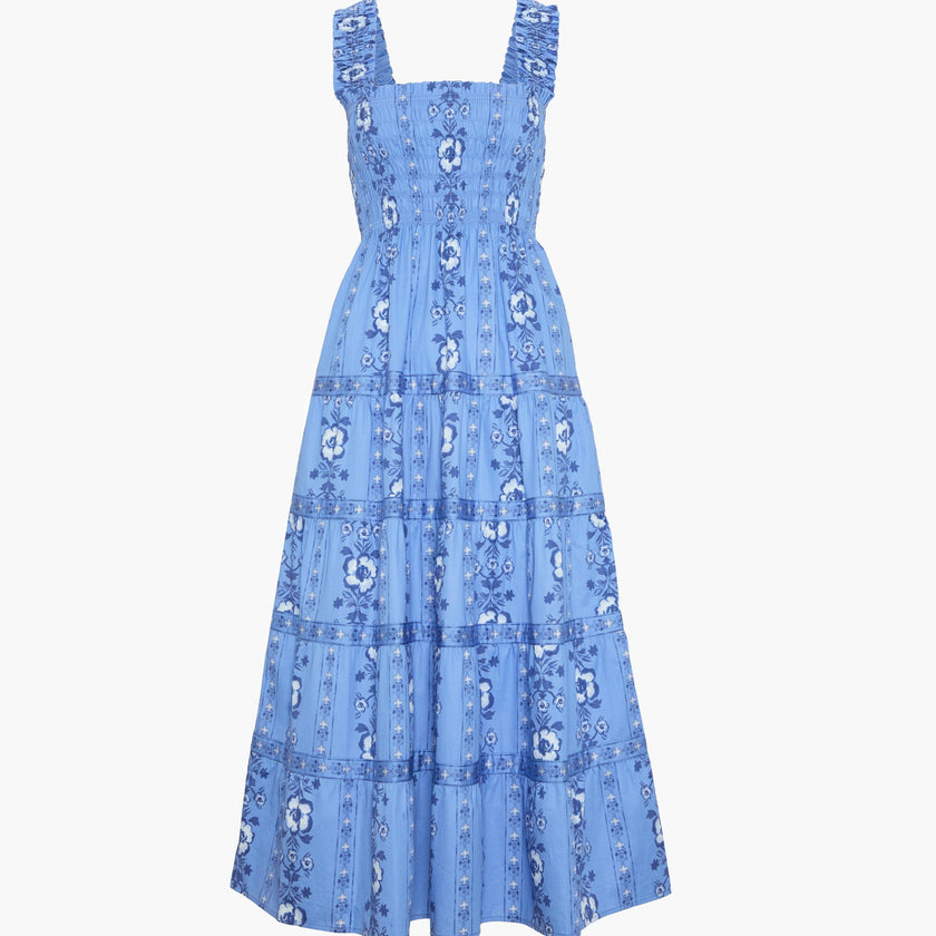 The Kimmy Nap Dress - Blue Arcadia Border