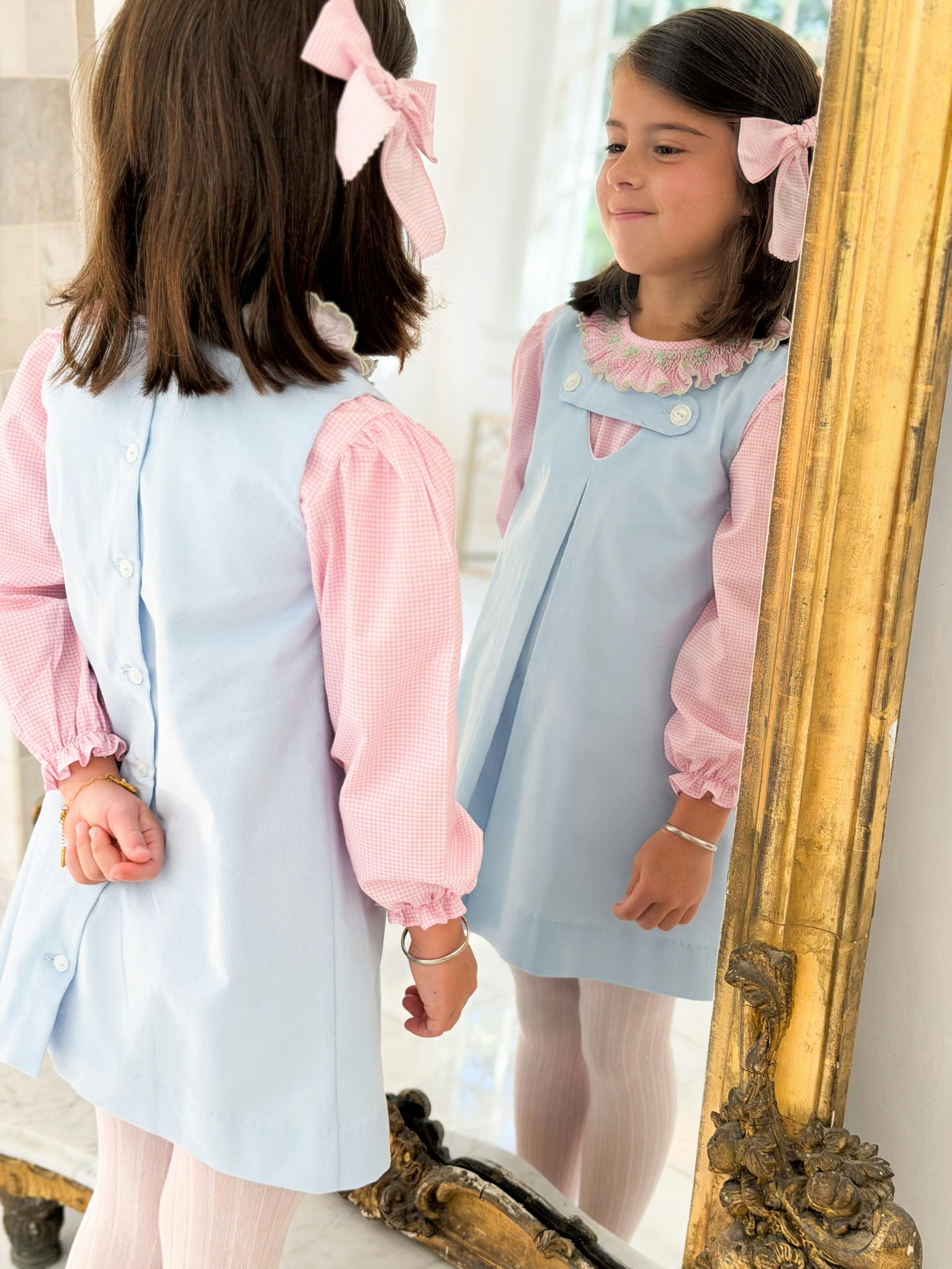 Pink Gingham Ruffle Smocked Blouse