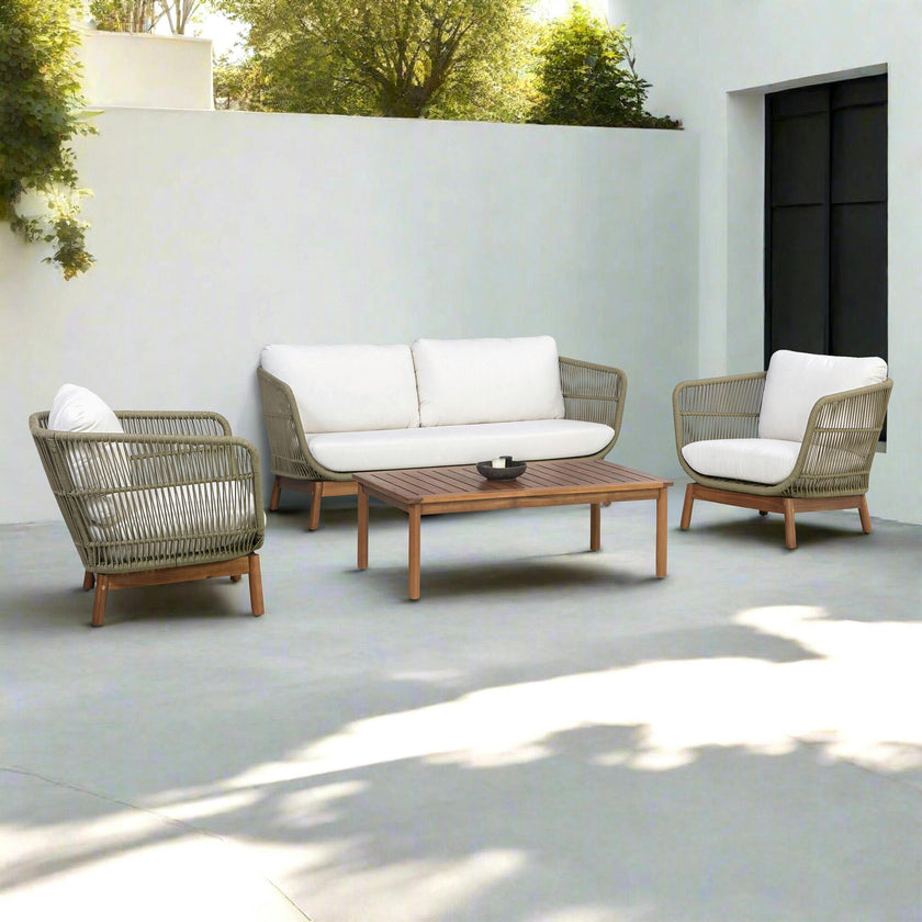 Teamson Home Outdoor Patio Sofa Set with Solid Acacia Base
