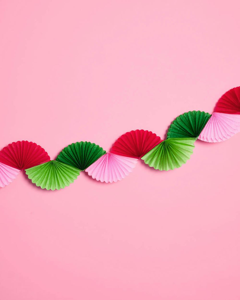 Pink Christmas Garland - festive paper fan banner