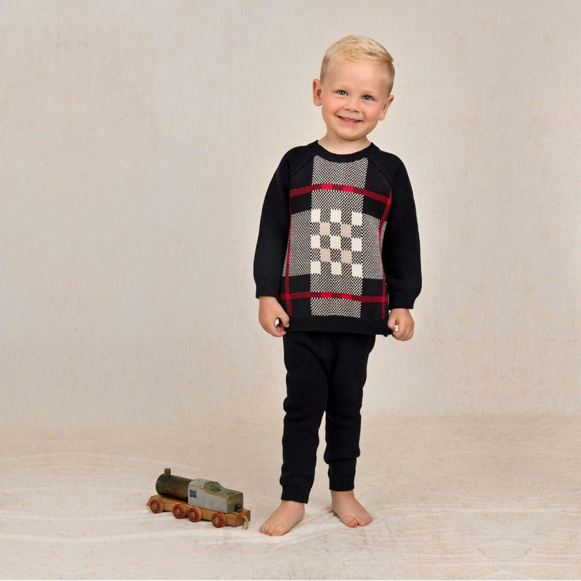 Navy Plaid Sweater Set Navy